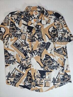 NWT‎ C&C California Button Down Shirt Mens XL Tan Navy Floral Tropical Scene